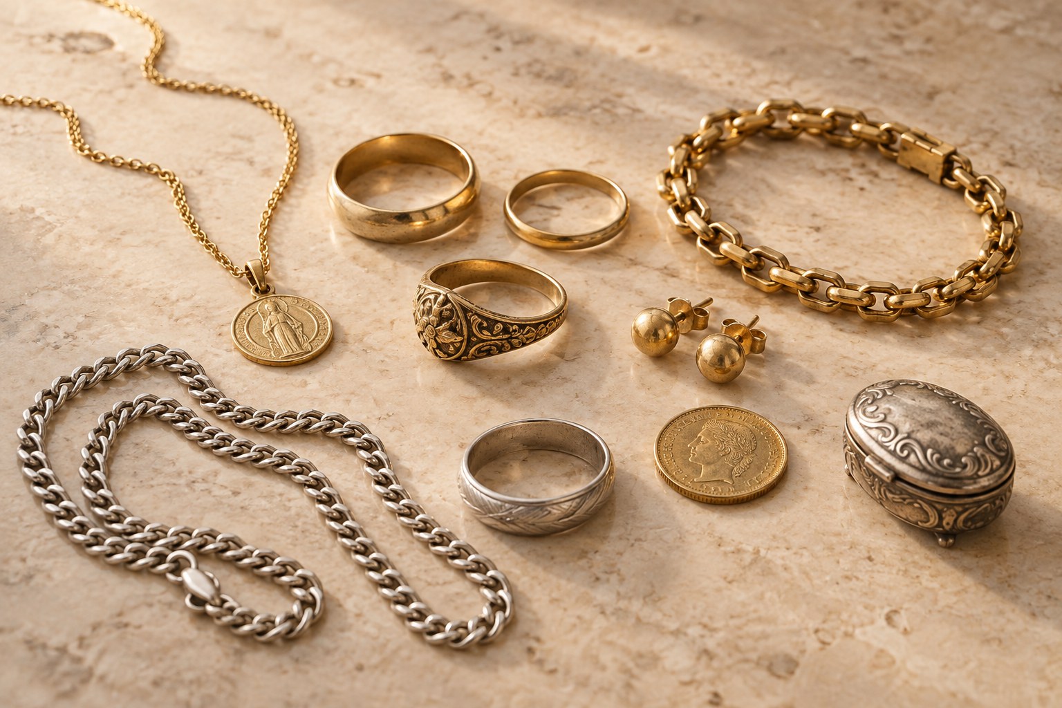 Piezas de oro y plata para tasación en Joyería Levin